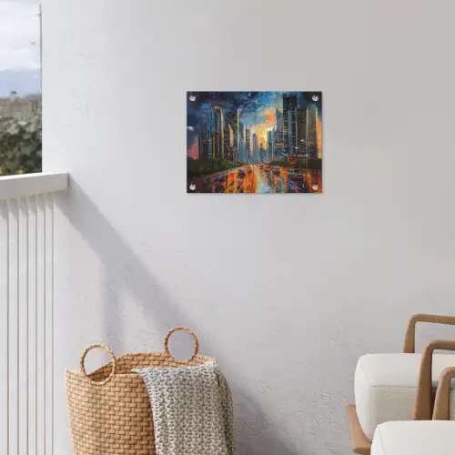 Auto - Skyline - Zon - Blauw tuinposter los doek klein -sfeer8