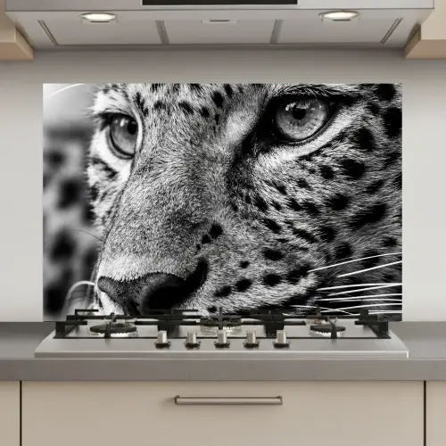 Luipaard - Zwart - Wit - Oog keuken achterwand spatscherm klein -3d_website