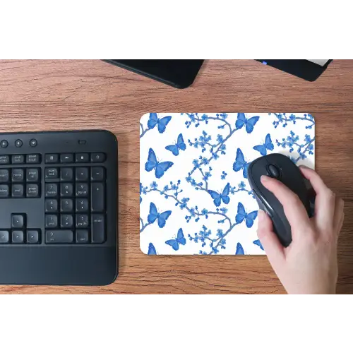 Vlinder - Bloemen - Blauw muismat rubber klein 262 -toetsenbord