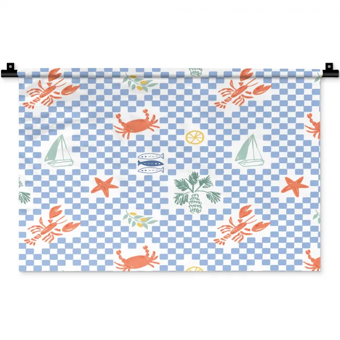 Zee - Sfeer -  Zeilboot - Blauw Wandkleed katoen klein 269 -zz3d