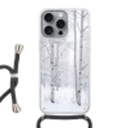 Berkenbomen - Sneeuw - Winter - Bos - Wit Hoesje iPhone 16 Pro Max met koord klein -3d