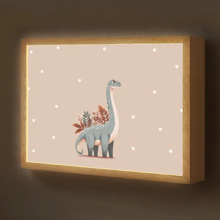 Dinosaurus - Planten - Stippen - Beige Light Box met batterij (Wandlamp kind) middel -z3d_website