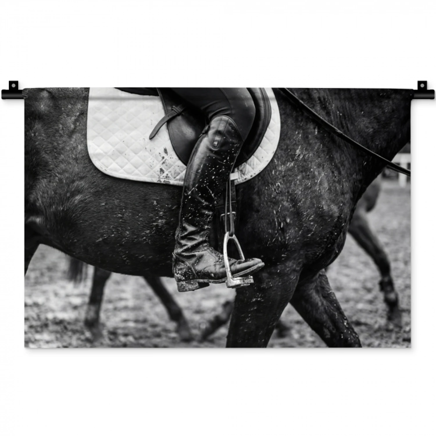 Paard - Sport - Zwart - Wit Wandkleed katoen klein -zz3d