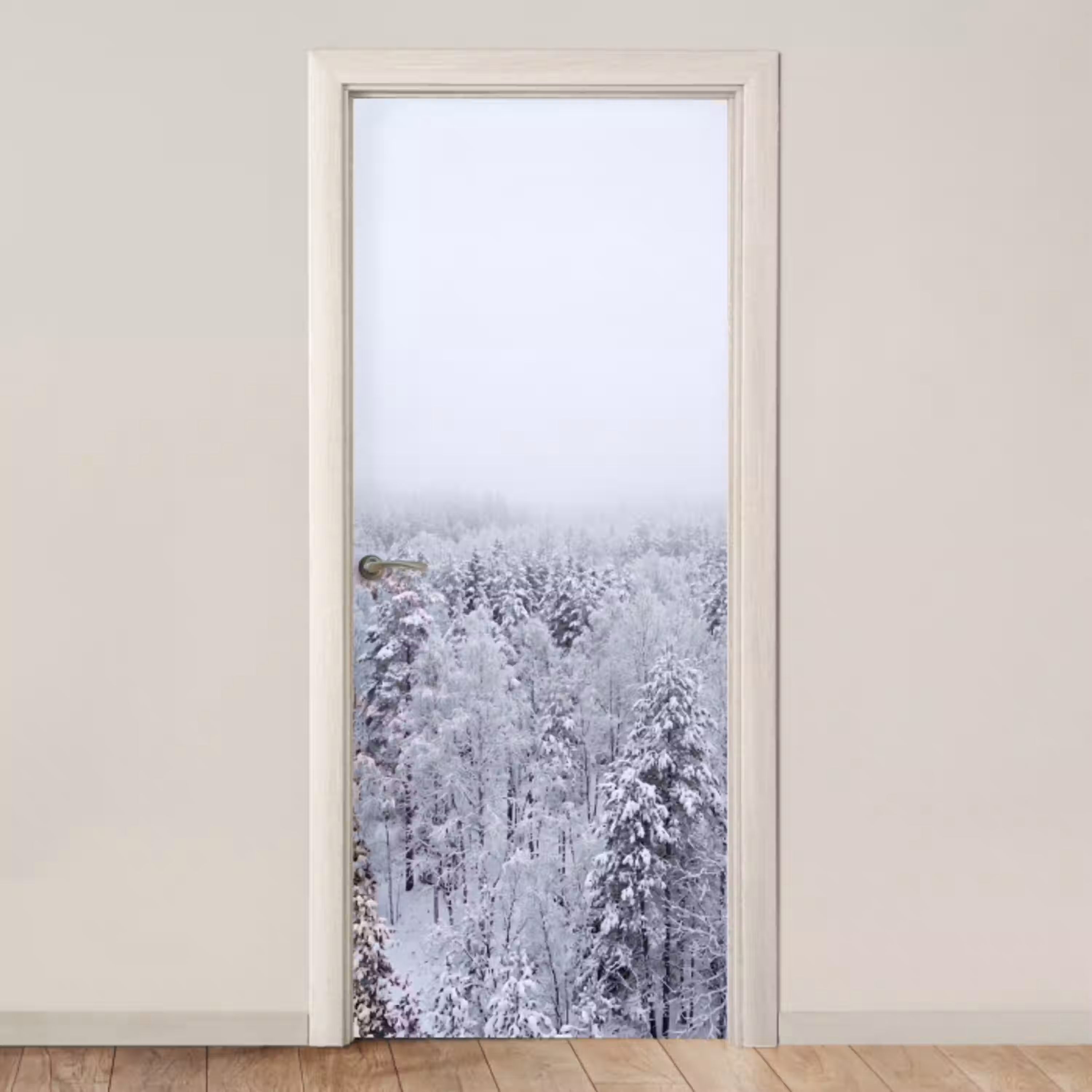 Bos - Sneeuw - Winter - Natuur - Wit deurposter klein -3d_beige