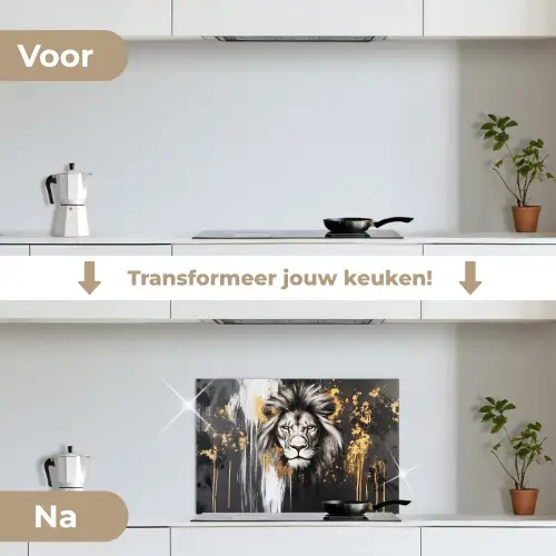 Leeuw - Portret - Verfspatten - Grijs keuken achterwand spatscherm klein -voor_na_NL