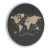 Wereldkaart - Beige - Zwart Akoestische PET Vilt - Rond klein -3d