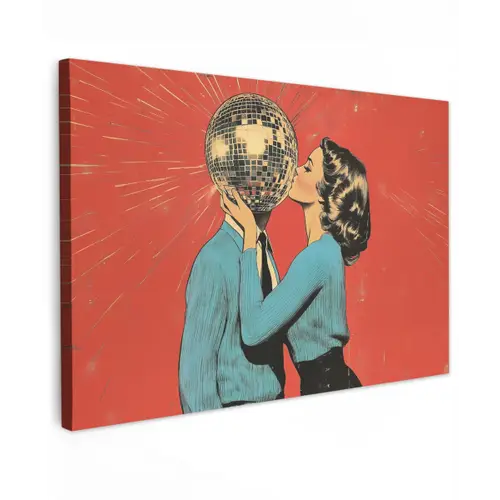 Vrouw - Retro - Discobal - Kus Tuinposter op houten frame 2 cm dik klein -3d