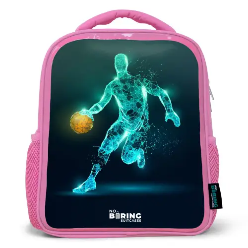 Basketbalspeler in neon dribbelactie Kinderrugzak - Roze middel -3d