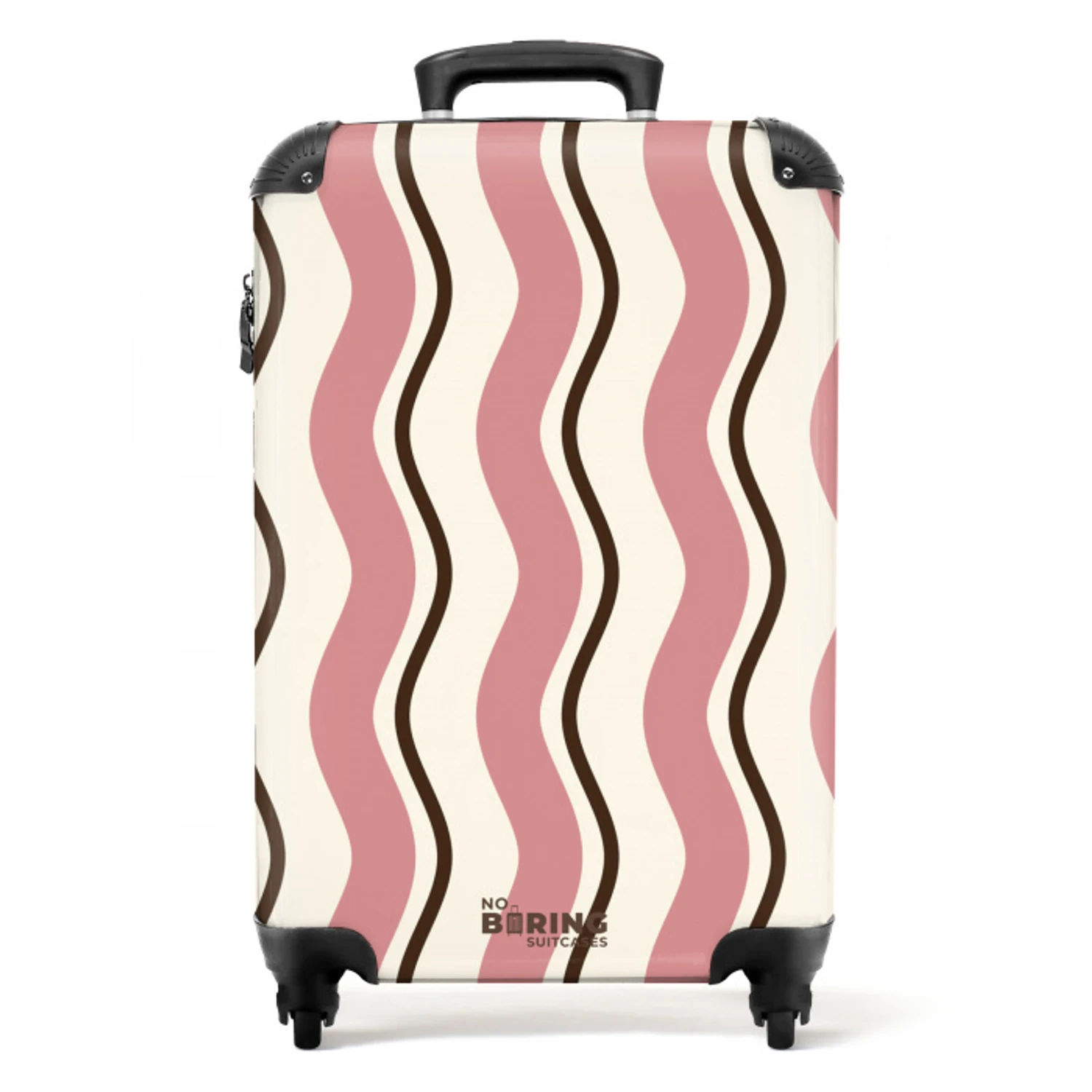 Golvende strepen in roze met bruin NBS - Handbagage koffer - Unisex middel -productfoto_recht