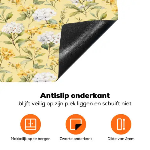 Frans - Citroen - Bloesem  - Wit - Geel Inductie beschermer vinyl 3mm klein 276 -zzzzzzz-td-onderkant