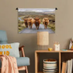 Schotse Hooglanders - Weg - Landschap - Kudde Wandkleed katoen klein -wsfeer4_kind