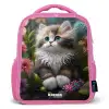 Kitten tussen bloemen Kinderrugzak - Roze middel -3d
