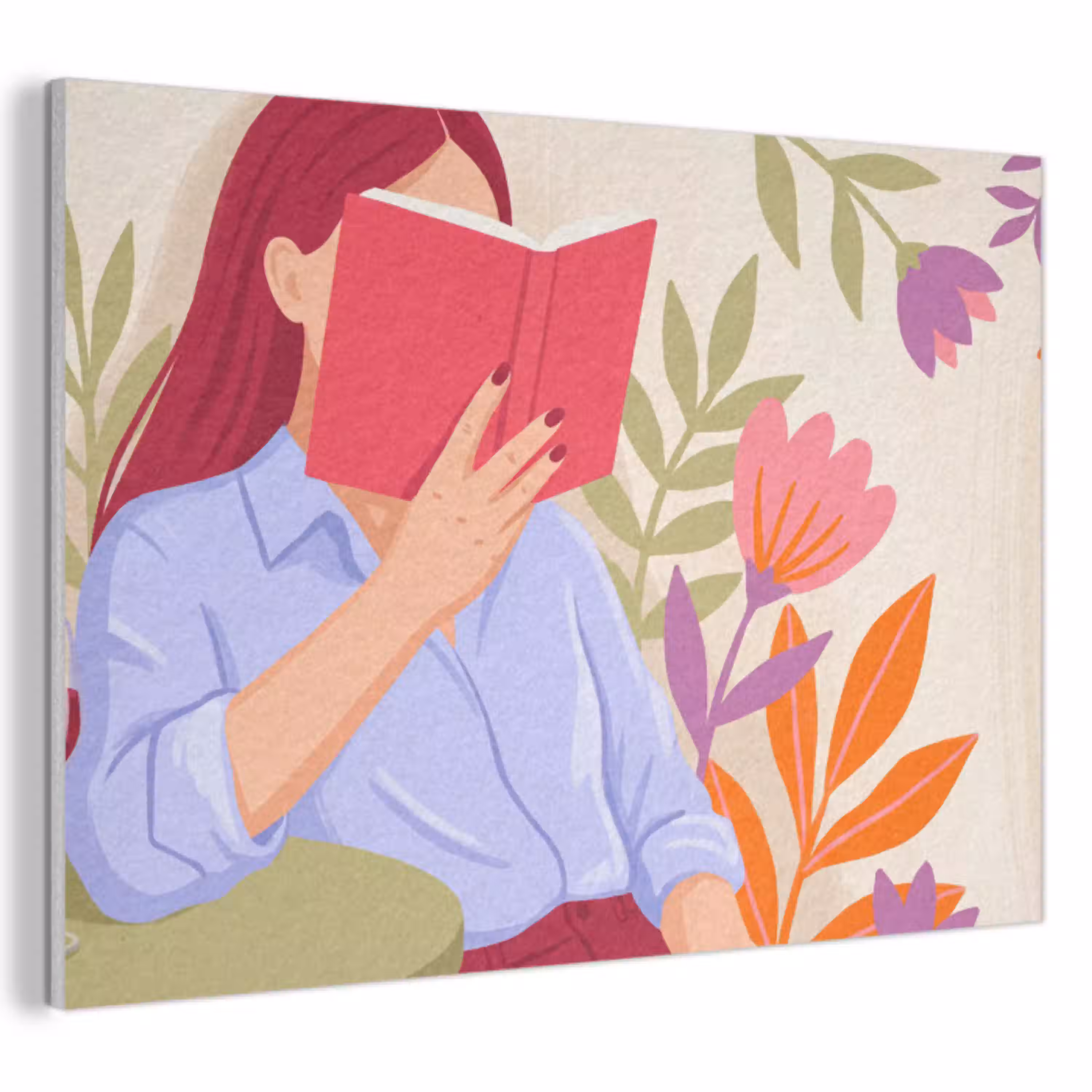 Vrouw - Lezen - Thuis - Modern - Bloemen PET vilt klein -3d