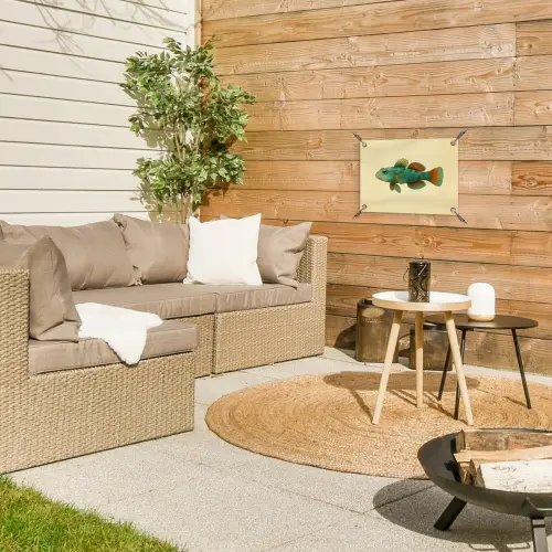 Vis - Blauw - Stippen - Schubben tuinposter los doek klein -sfeer4