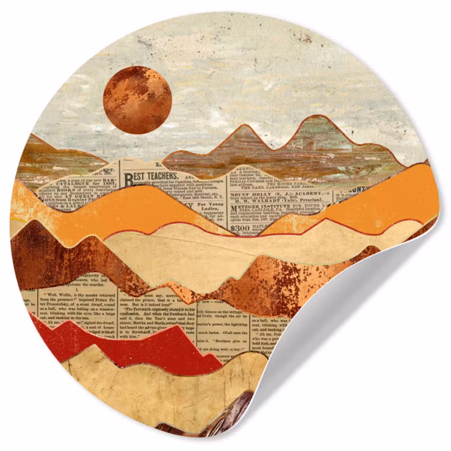 Behangcirkel - Vintage - Krant - Brons - Abstract - Landschap - Kleuren