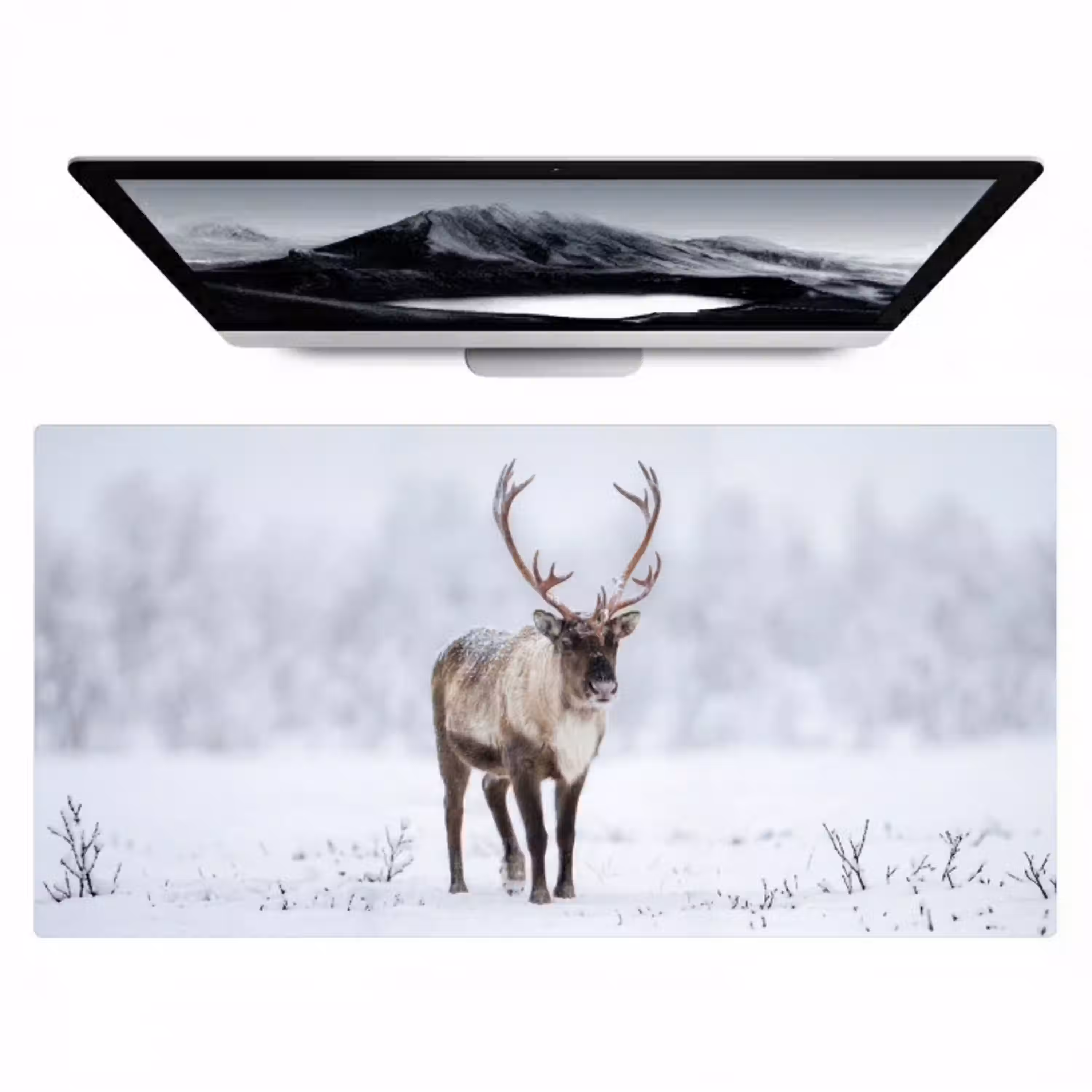 Rendier - Gewei - Toendra - Sneeuw - Wild Muismat XXL klein -zzz3d