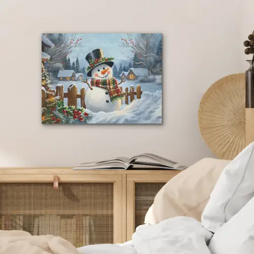 Sneeuwpop - Winterdorp - Kleurrijk PET vilt klein -sfeer3
