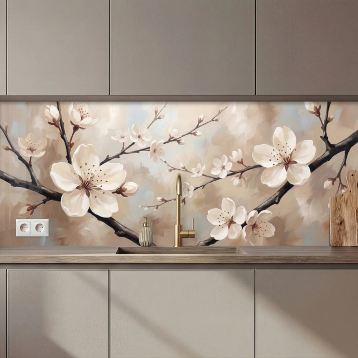 Bloesem - Takken - Schilderij - Beige - Serene keuken achterwand 2 middel zz_3dshopping