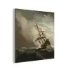 Een schip in volle zee bij vliegende storm - Schilderij van Willem van de Velde aluminium wit klein -3d