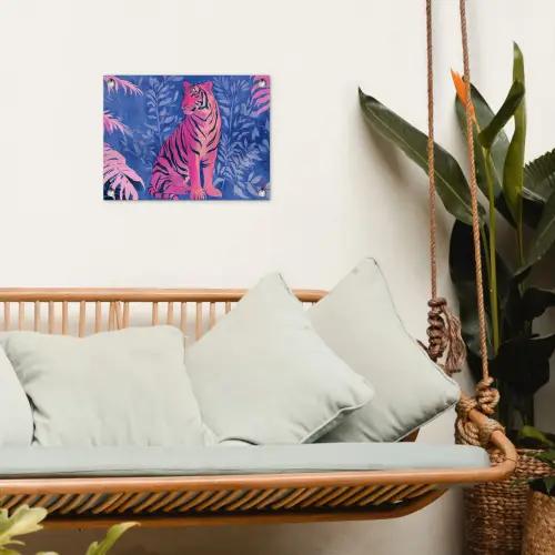 Tijger - Roze - Bladeren - Jungle tuinposter los doek klein -sfeer7