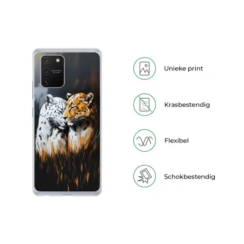 Luipaard - Oranje - Wit - Gras Telefoonhoesje Samsung Galaxy S10 Lite klein -specsS10Lite