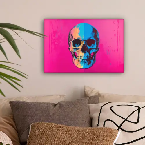 Neon - Blauw - Pop-art - Schedel canvas 2cm klein -sfeer1