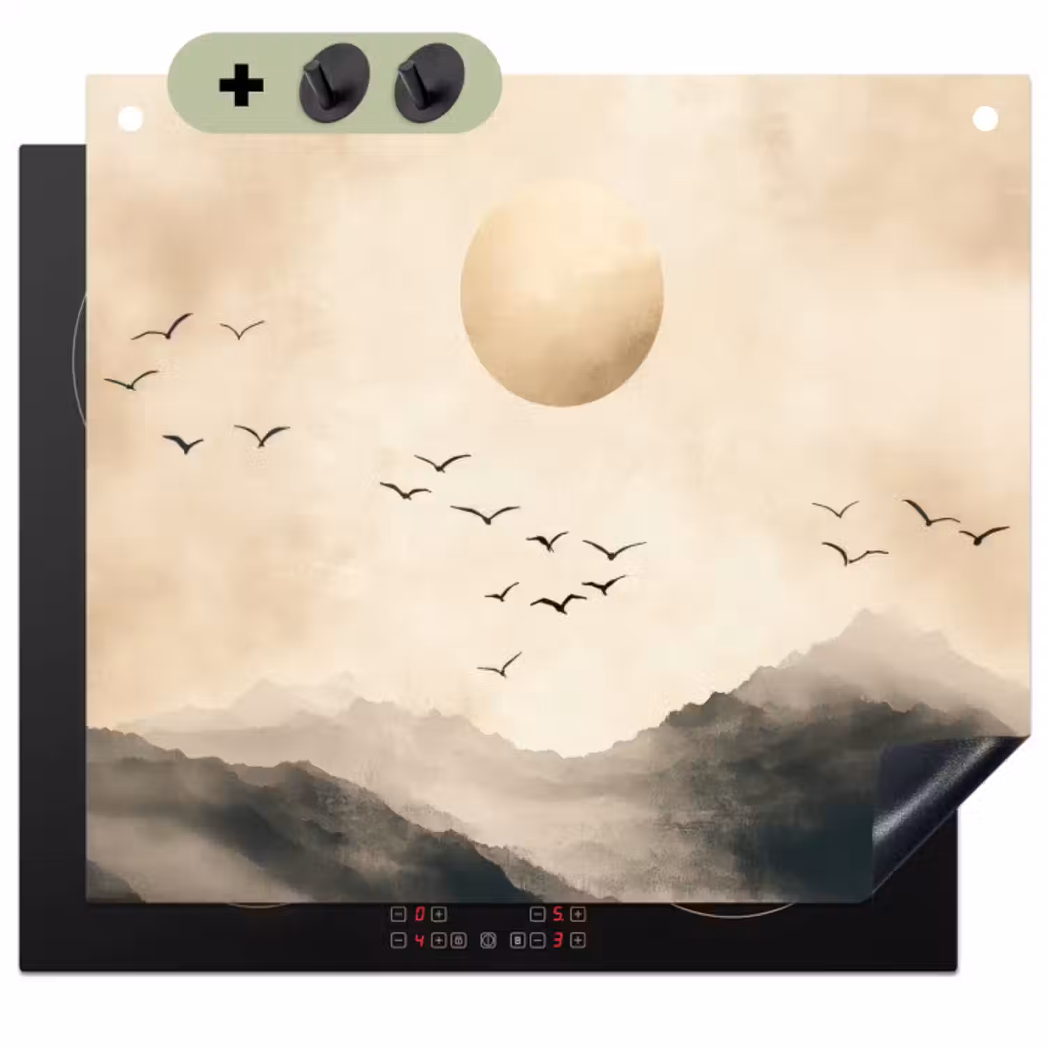 Inductie beschermer en spatscherm (2in1) - Landschap - Japandi - vogel