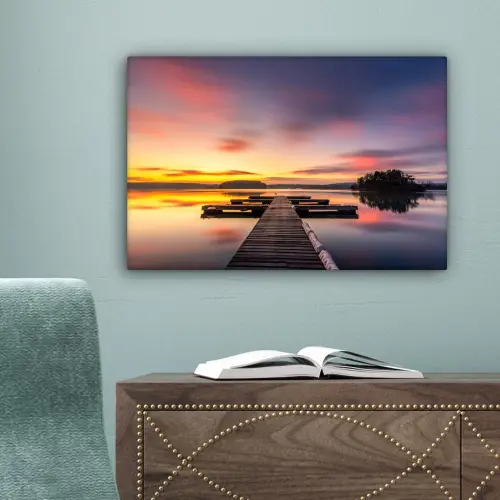 Steiger - Zonsondergang - Water - Zee - Reflectie canvas 2cm klein -sfeer4