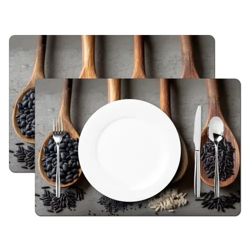 Houten - Lepels - Rijst - Zaden Placemat vinyl groot -zzsfeer2_Kitchenyeah-website