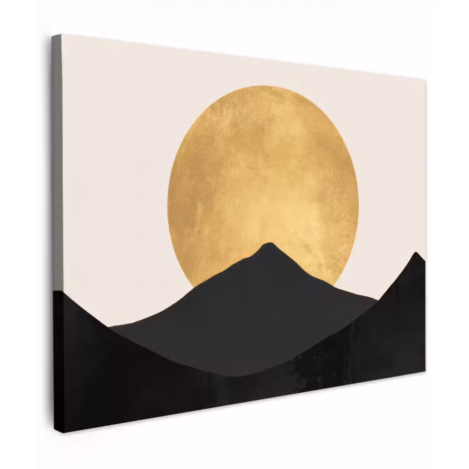 Leinwandbild - Bergsilhouetten - Goldener Kreis - Beige