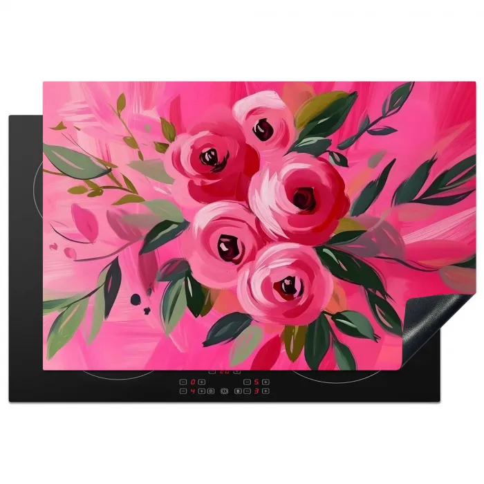 Bloemen - Verf - Roze Inductie beschermer vinyl 3mm klein -3d