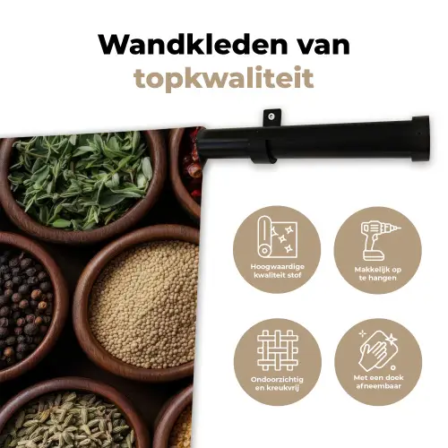 Bakjes - Hout - Kruiden - Kleurrijk Wandkleed katoen klein -sfeer2