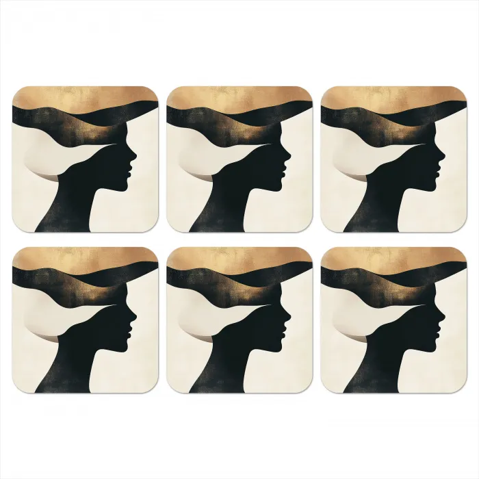 Vrouw - Golven - Zwart onderzetter kurk middel -3d