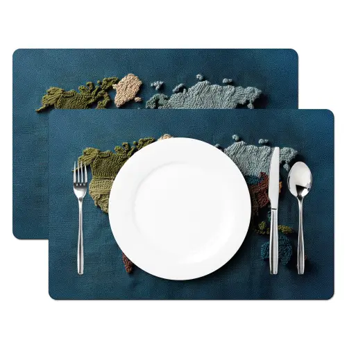 Wereldkaart - Geborduurd - Verschillende tinten Placemat vinyl groot -zzsfeer2_Kitchenyeah-website