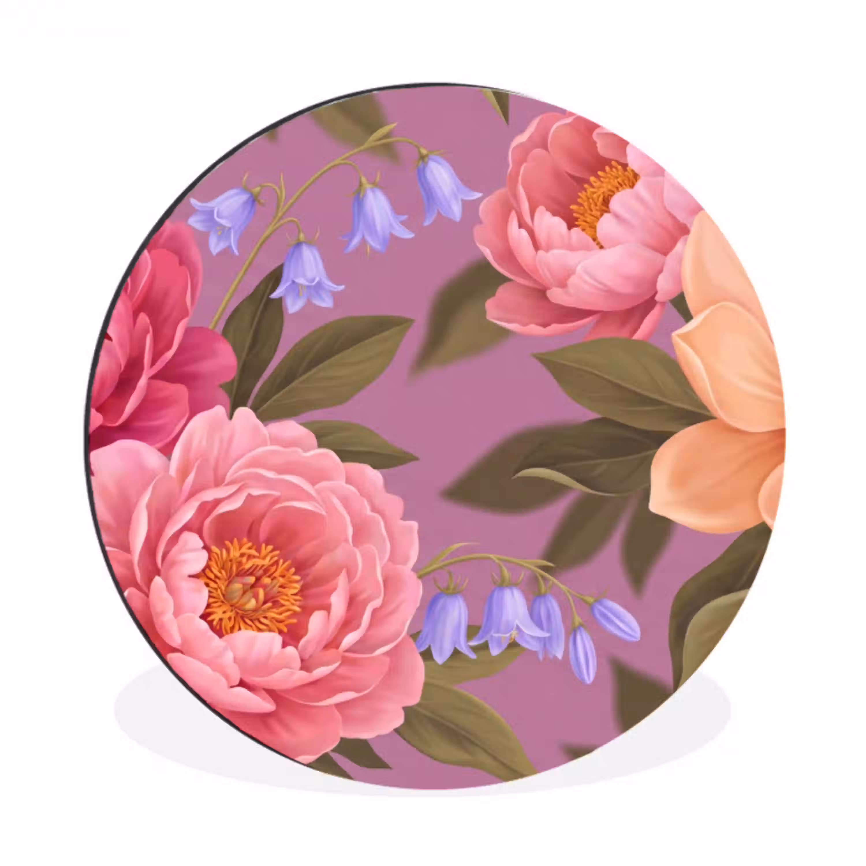 Bloemen - Patroon - Illustratie - Roze Wandcirkel aluminium klein -3d