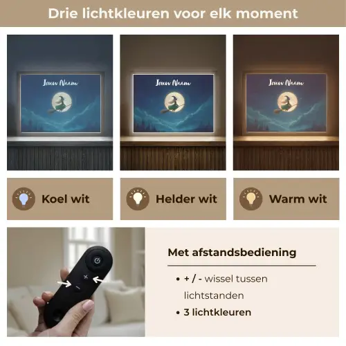 Heks - Volle maan - Sterrenhemel Light Box met batterij (Wandlamp kind) middel -USP_lichtkleurNL