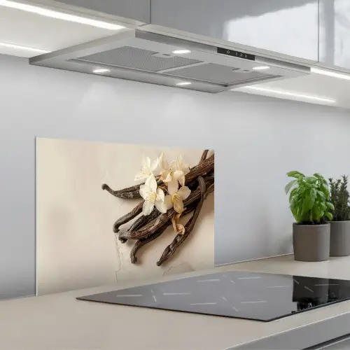 Vanille - Bloemen - Beige keuken achterwand spatscherm klein -3d_schuin