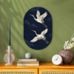 Kraanvogels - Nachthemel - Blauw Wandcirkel Ovaal Forex klein -sfeer2
