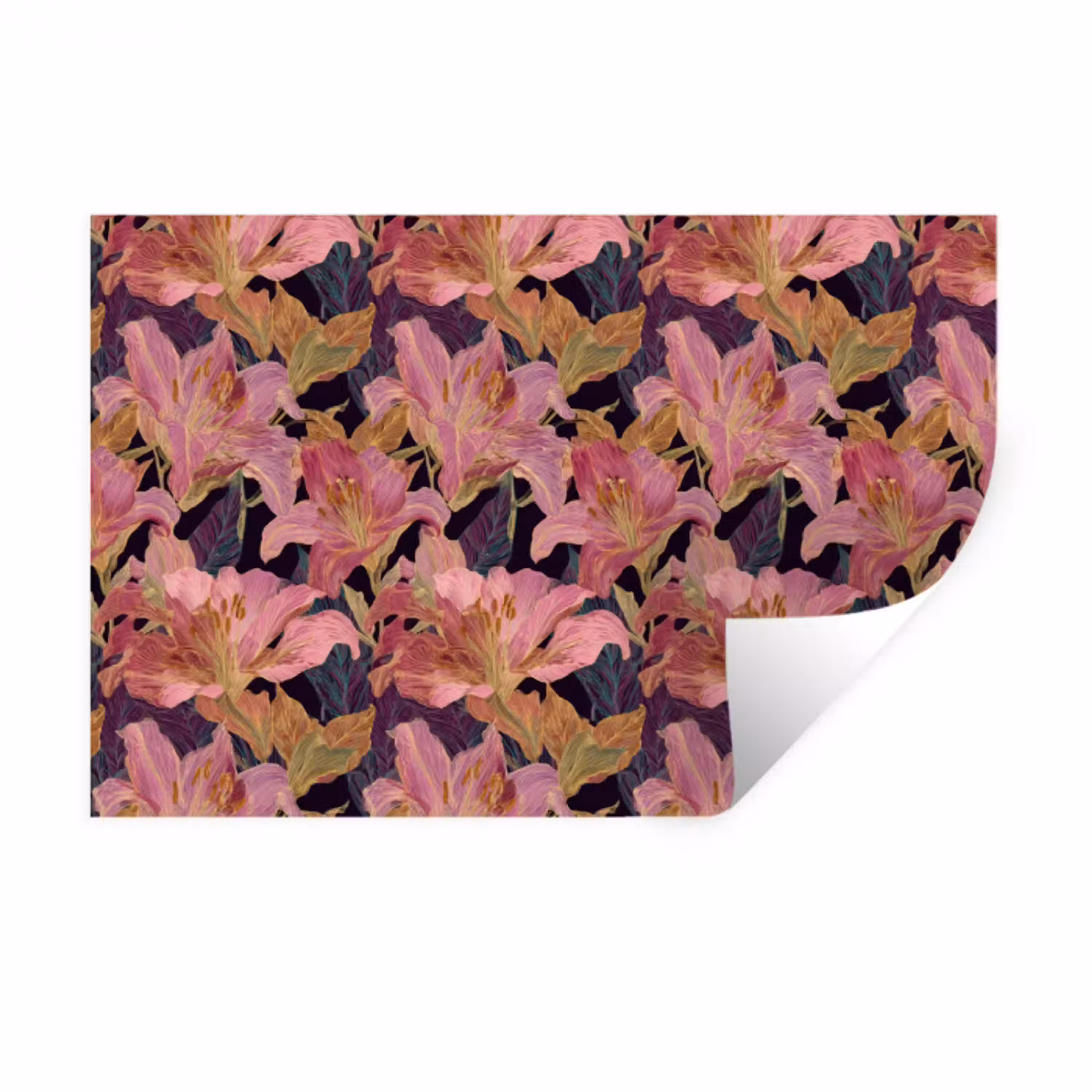 Lelies - Patroon - Roze - Goud Muursticker klein 286 -3d