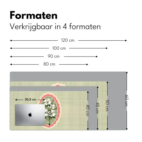Bloemen - Illustratie - Geruit - Groen Muismat XXL klein -sfeer5