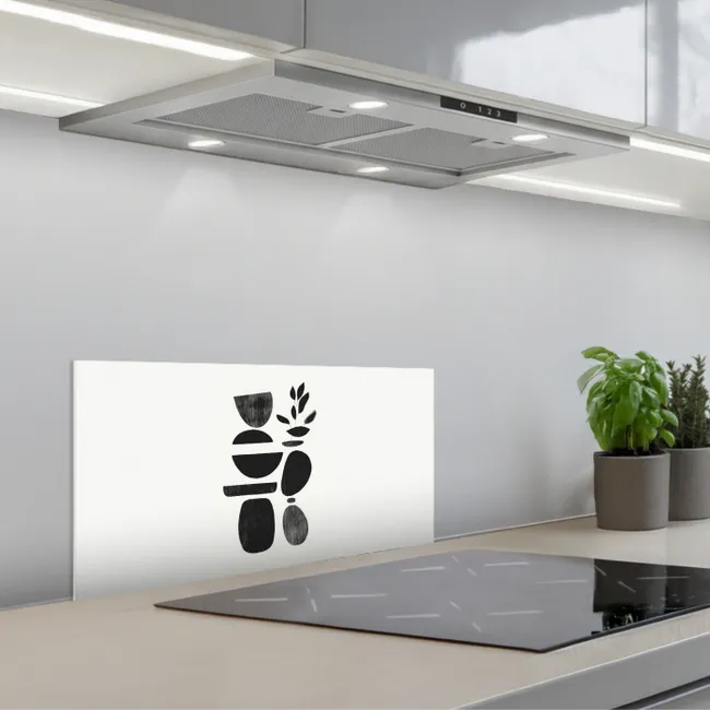 Japandi - Zwart - Abstract keuken achterwand spatscherm klein -3d_schuin