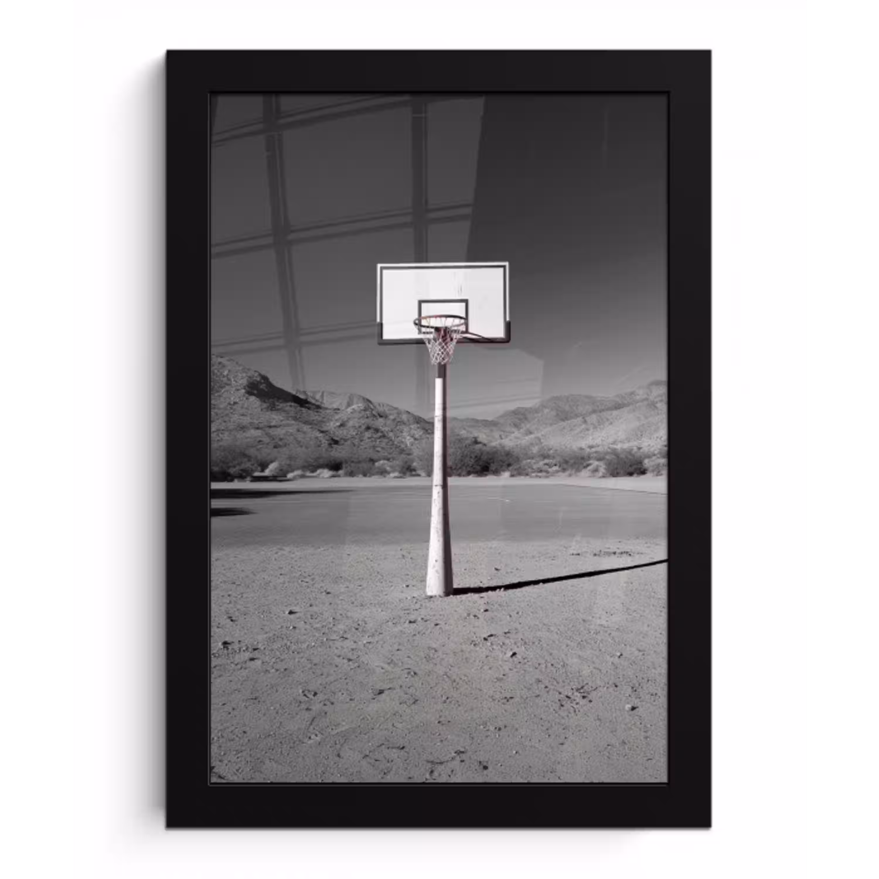 Basketbalpaal - Landschap - Zand - Wit fotolijst zwart zonder passe partout klein -3d