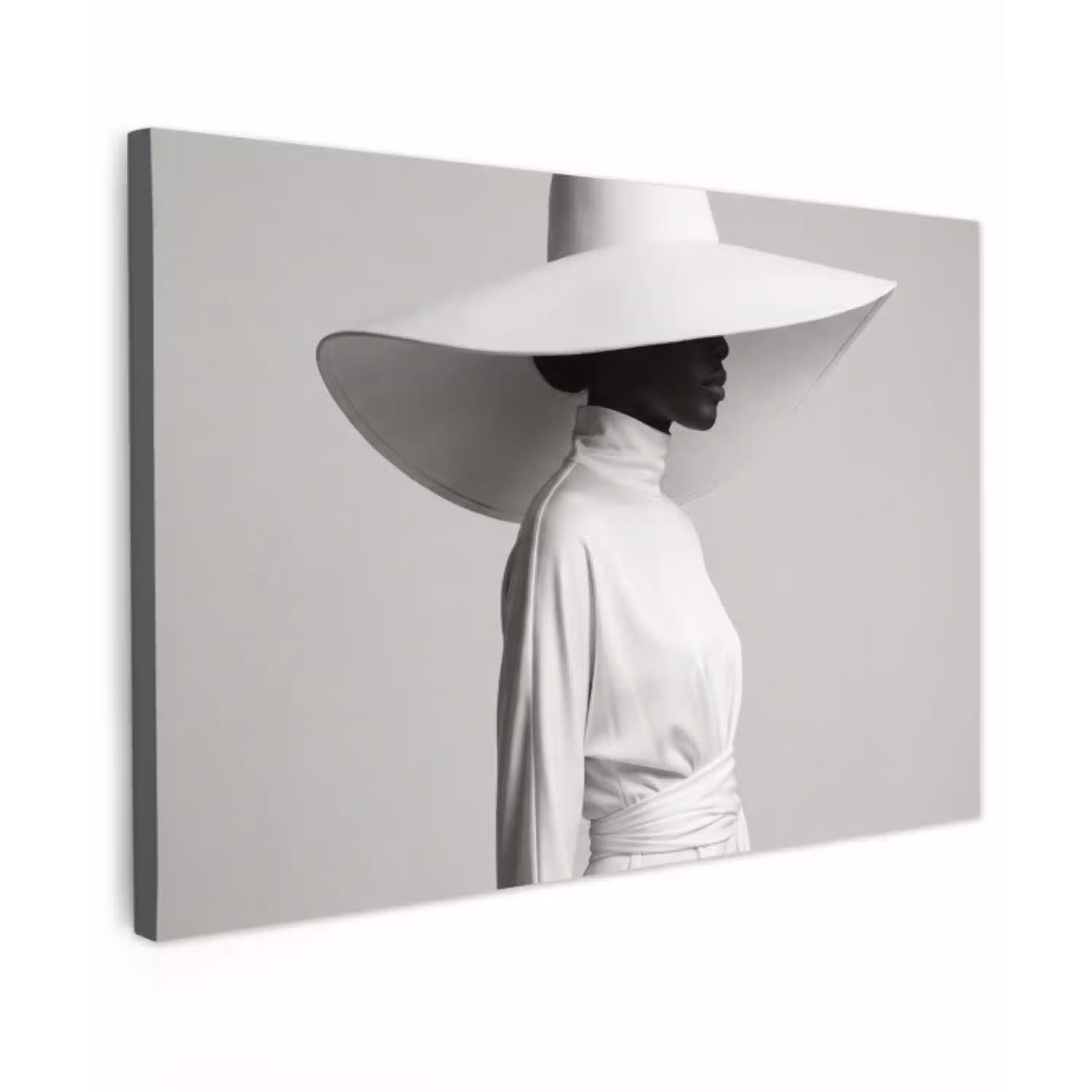 Vrouw - Profiel - Hoed - Zwart - Wit - Minimalistisch Tuinposter op houten frame 2 cm dik klein -3d