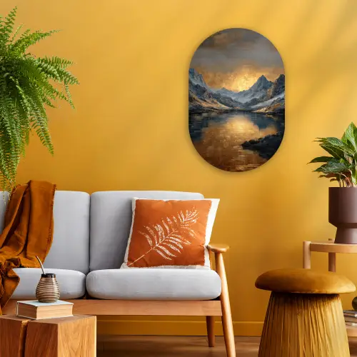 Berglandschap met Gouden Zonsondergang Wandcirkel Ovaal Forex klein -sfeer4