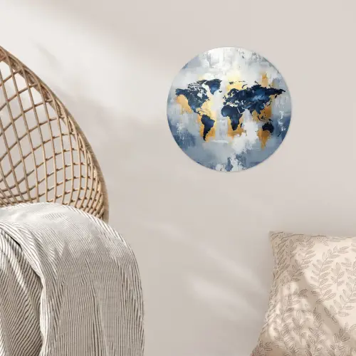 Wereldkaart - Blauw - Abstract Wandcirkel behangsticker klein -sfeer4