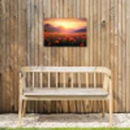 Landschap - Zonsondergang - Bloemenveld Tuinposter op houten frame 2 cm dik klein -sfeer4