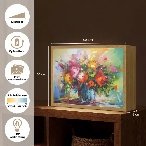 Bloemen - Kleurrijk - Bloempot - Olieverf Light Box met batterij (Wandlamp) middel -USP_websiteoverzichtNL