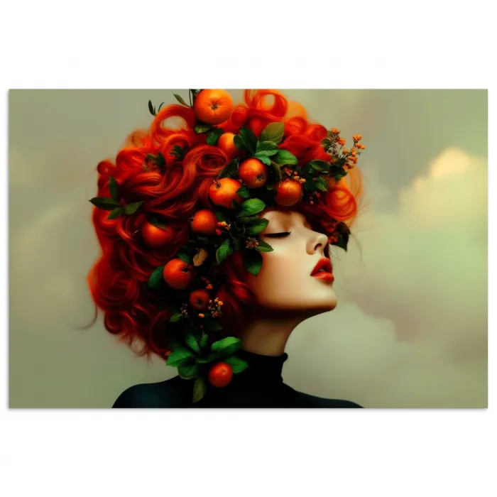 Vrouw - Appels - Rood - Bladeren poster papier klein -3d