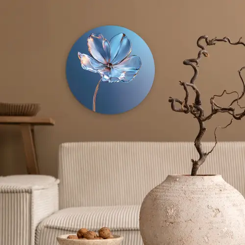 Blauw - Bloem - Glazen - Sierlijk Wandcirkel kunststof plaat 5mm dik klein -sfeer1