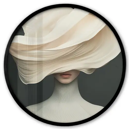 Vrouw - Beige - hoed Fotolijst rond zonder passe partout klein -3d